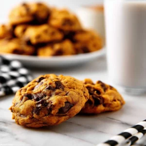 3 ingredient pumpkin chocolate chip cookies with chocolate chips