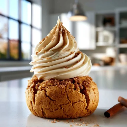 Amish pumpkin cookies topped with frosting on a plate, perfect for autumn desserts.