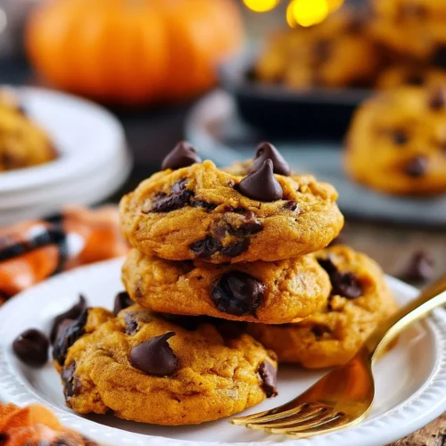 Delicious cake mix pumpkin chocolate chip cookies on a baking sheet