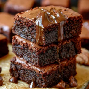Deliciously thick and chocolatey easy fudgy brownies on a plate