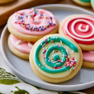 Decorated sugar cookies with colorful icing for holidays and celebrations