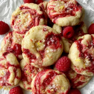 Delicious Lemon Raspberry Cookies on a plate with a lemon slice and raspberries