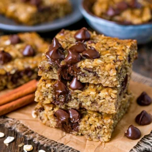 Oatmeal chocolate chip bars fresh out of the oven, ready to be enjoyed.