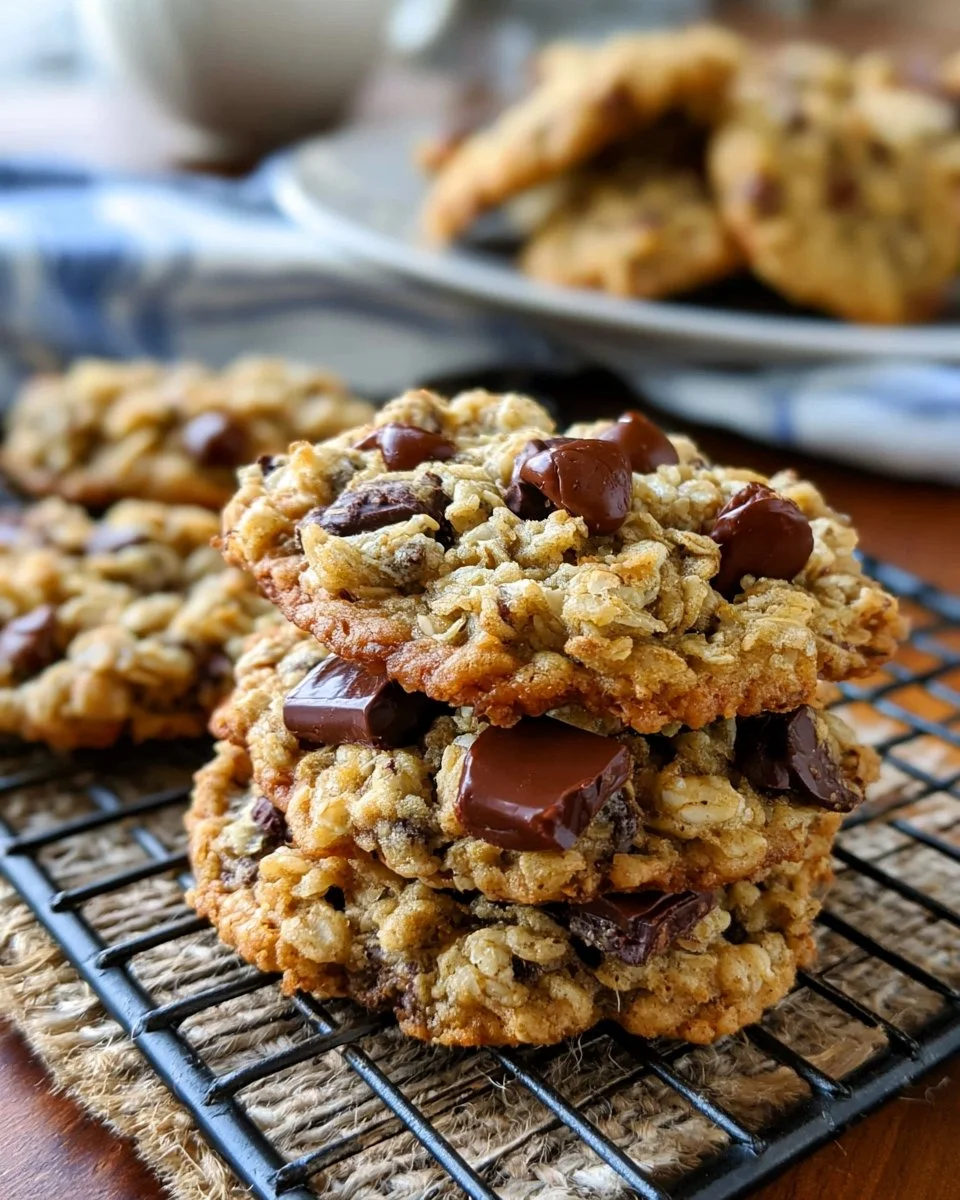 Baked Oatmeal Chocolate Chip Cookies on a cooling rack