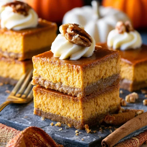 Delicious Pumpkin Cheesecake Bars with a creamy texture and autumn spices