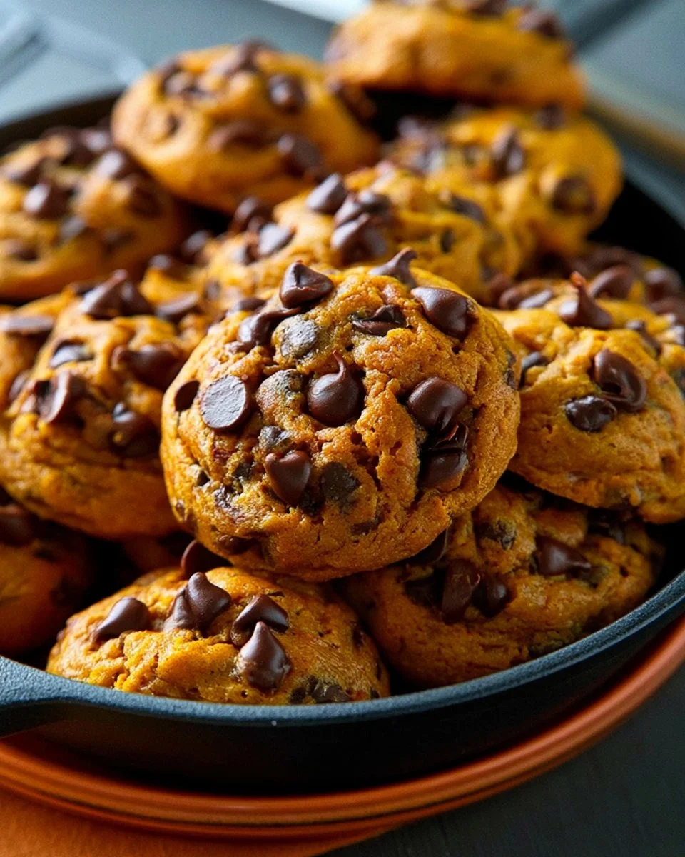 Homemade pumpkin chocolate chip cookies fresh from the oven