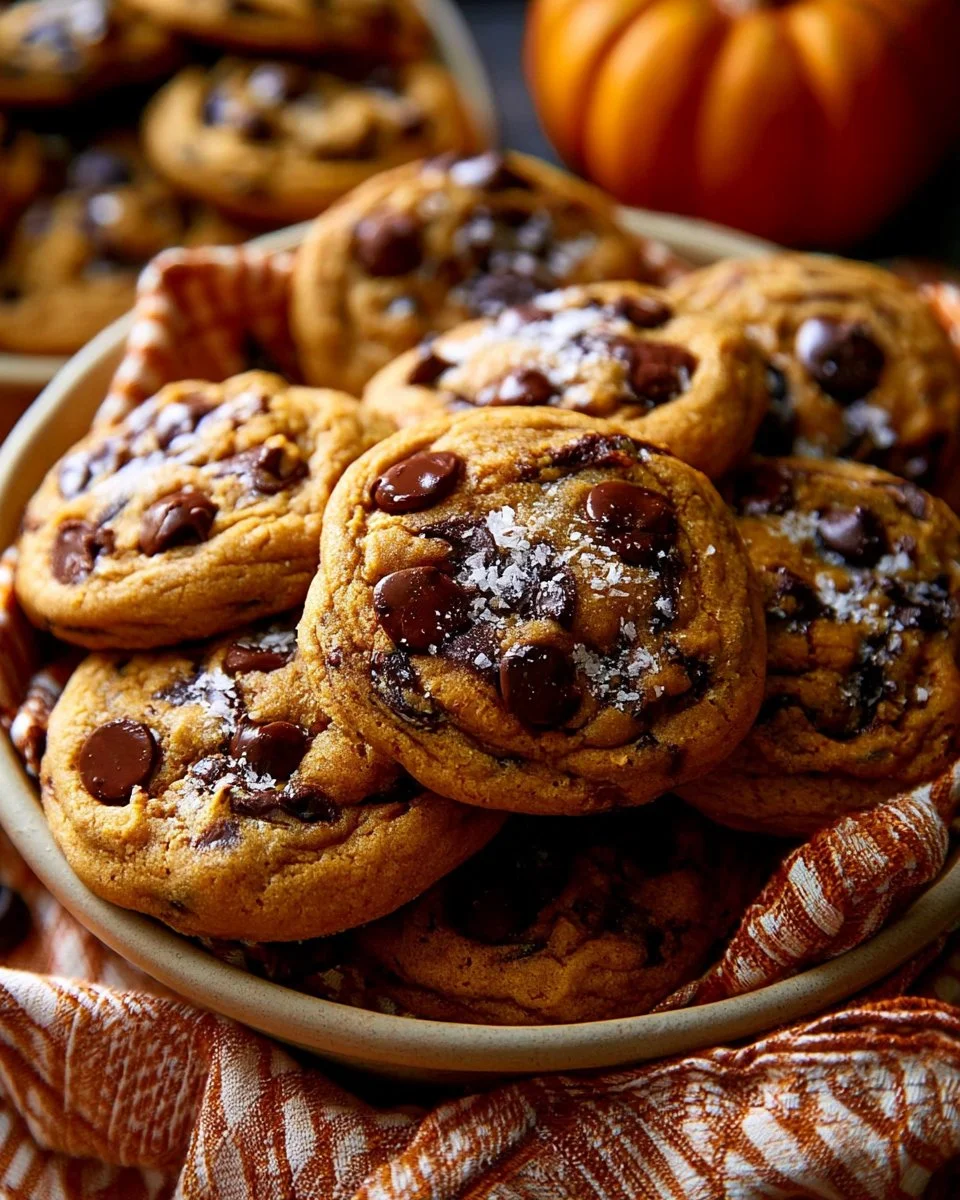 Freshly baked Pumpkin Chocolate Chip Cookies on a cooling rack