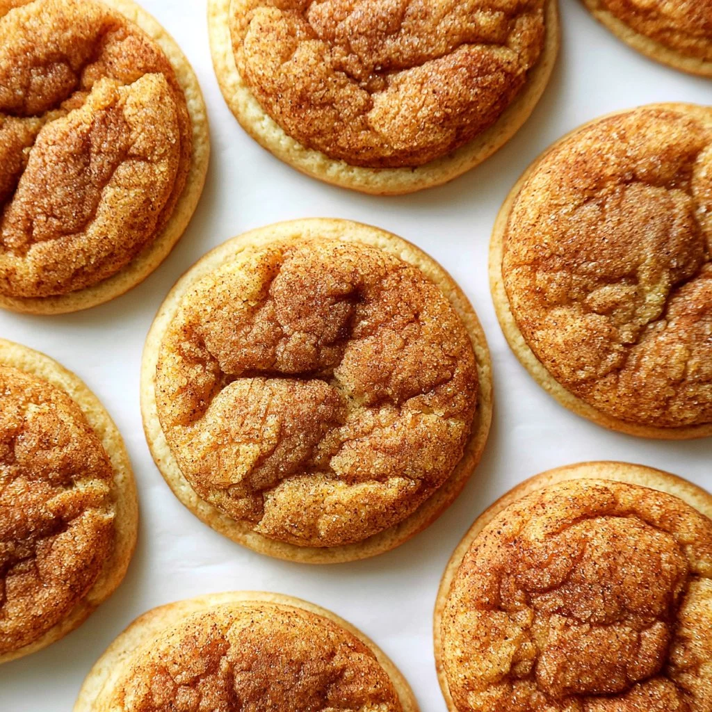 Freshly baked Pumpkin Snickerdoodle cookies on a cooling rack