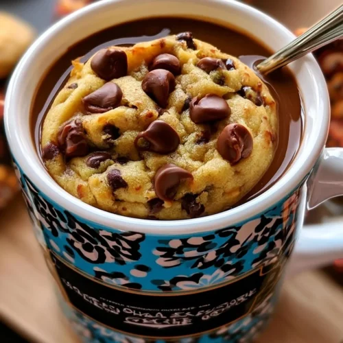 Single-serving chocolate chip cookie baked in a mug