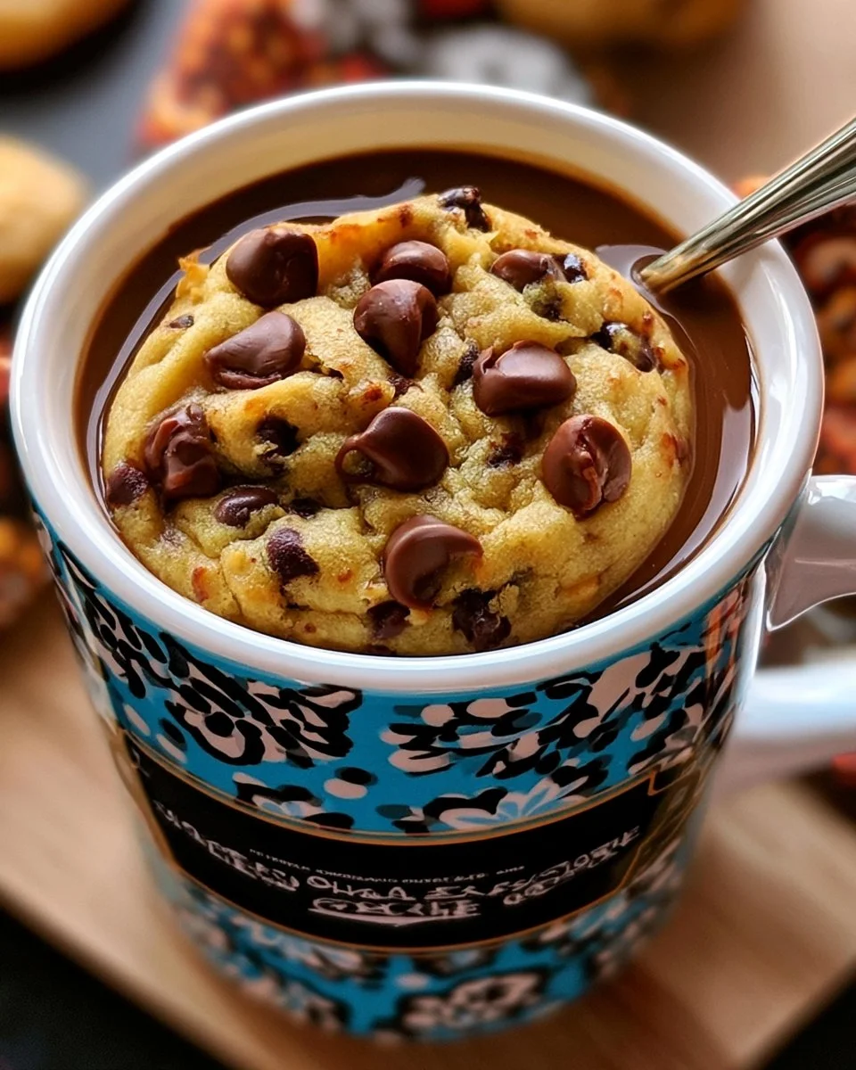 Single-serving chocolate chip cookie baked in a mug
