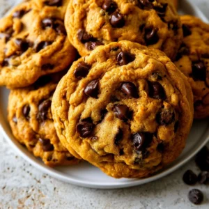 Delicious soft pumpkin chocolate chip cookies on a cooling rack