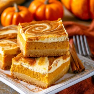 Swirled Pumpkin Cheesecake Bars topped with autumn spices