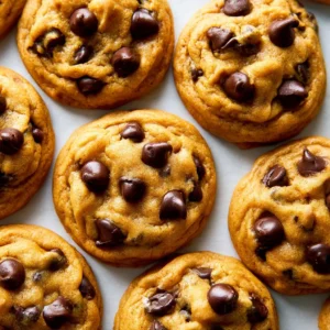 Freshly baked Pumpkin Chocolate Chip Cookies cooling on a rack