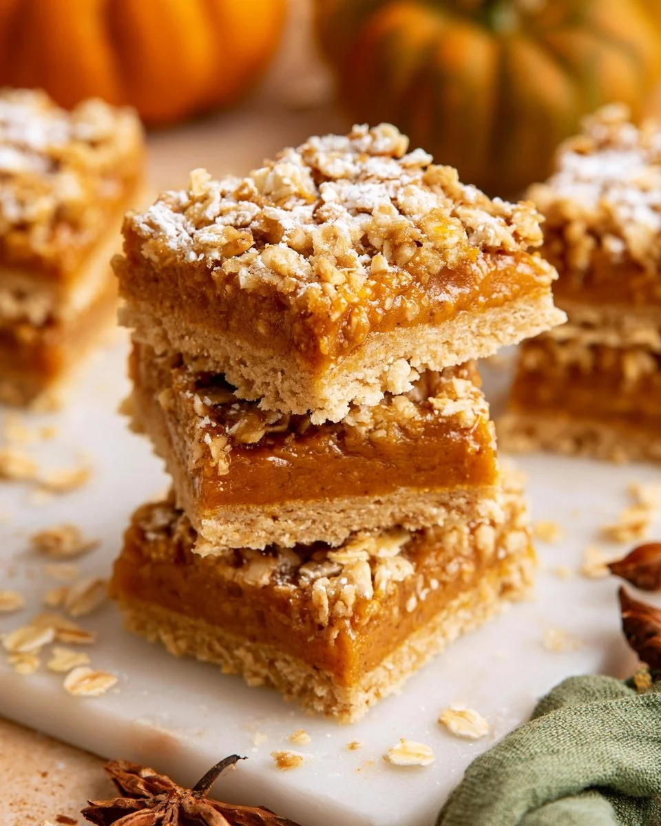 Delicious pumpkin oatmeal bars served as a perfect fall snack