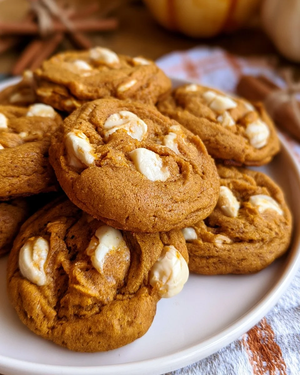 Delicious Pumpkin White Chocolate Chip Cookies on a rustic wooden table