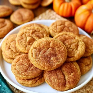 Soft pumpkin snickerdoodle cookies on a wooden board with cinnamon dusting